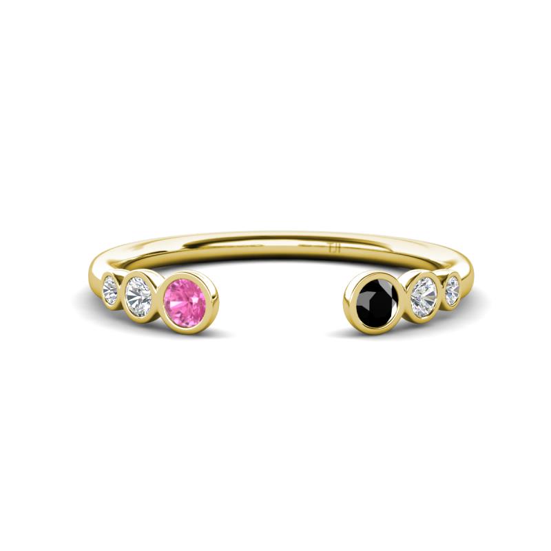 Makena Pink Sapphire and Black Diamond Open Wedding Band 