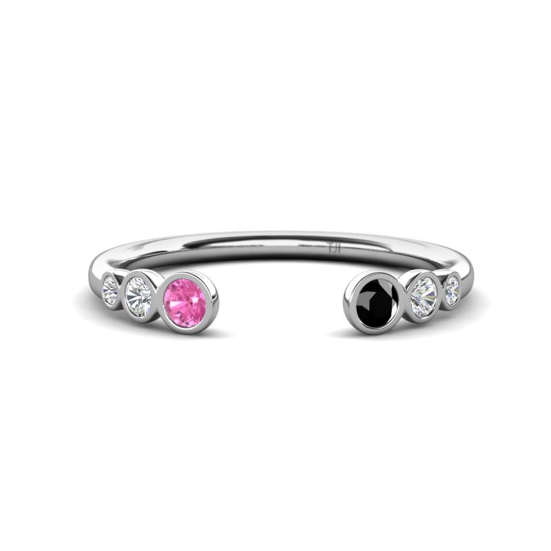 Makena Pink Sapphire and Black Diamond Open Wedding Band 
