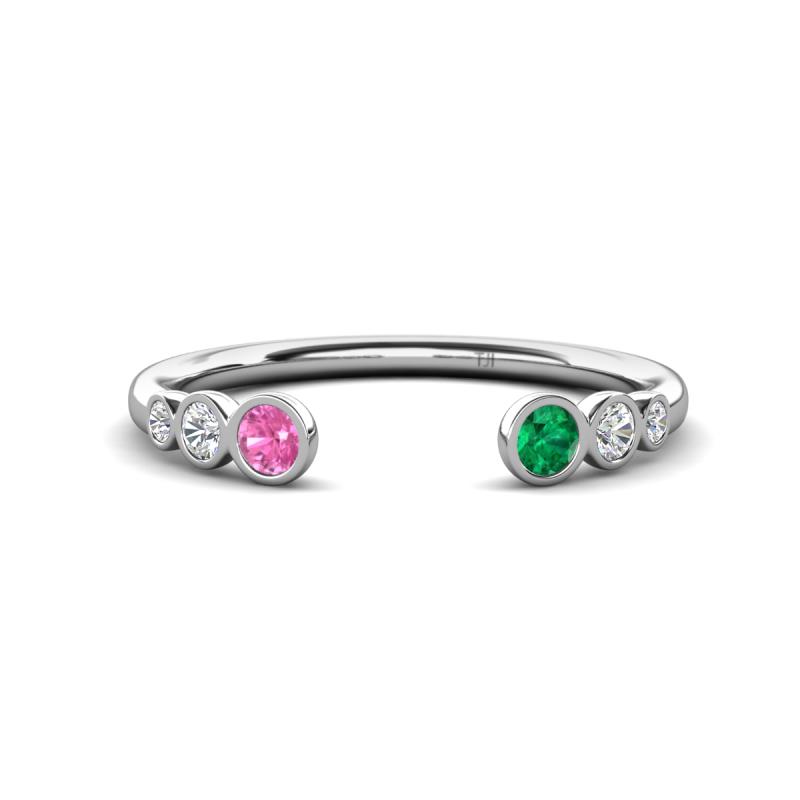 Makena Pink Sapphire and Emerald Open Wedding Band 