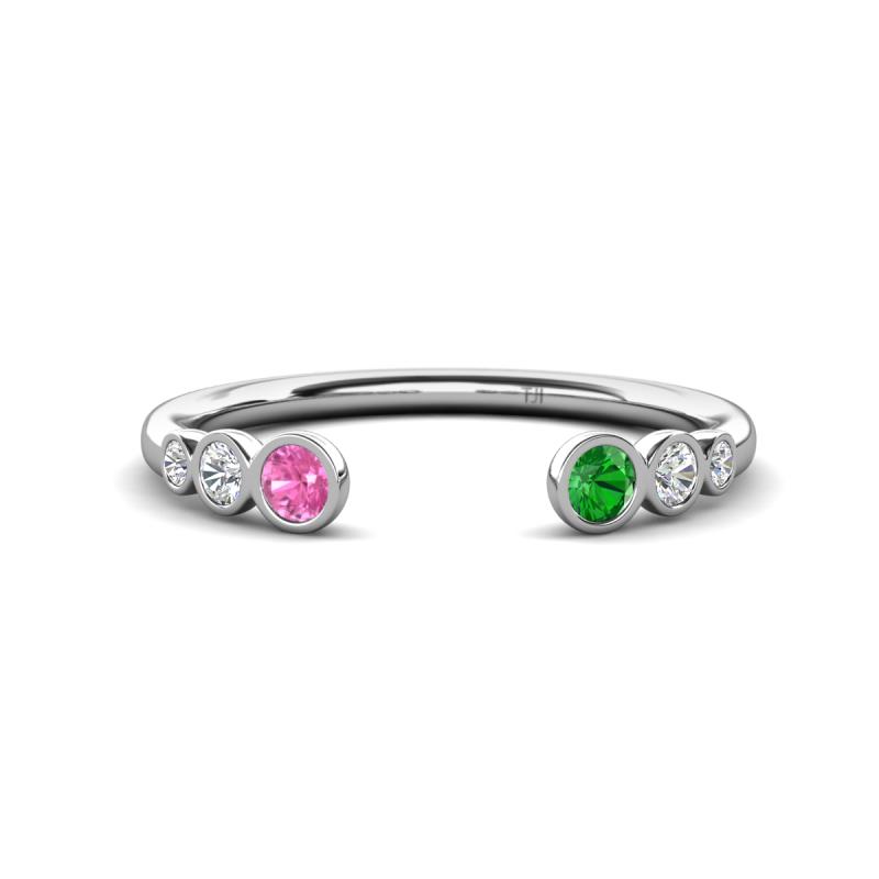 Makena Pink Sapphire and Green Garnet Open Wedding Band 