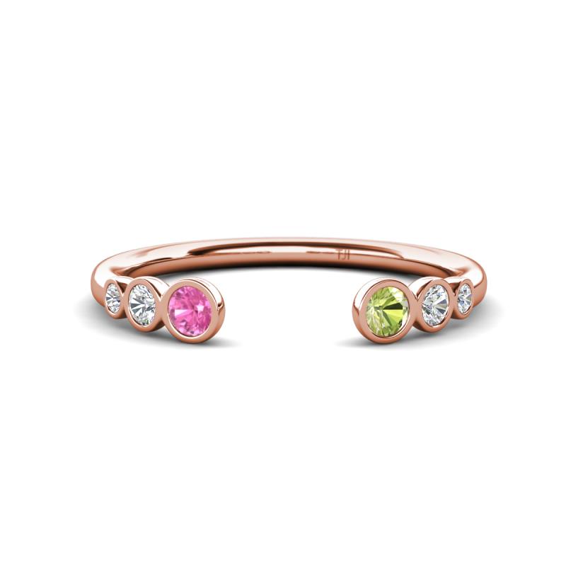 Makena Pink Sapphire and Peridot Open Wedding Band 