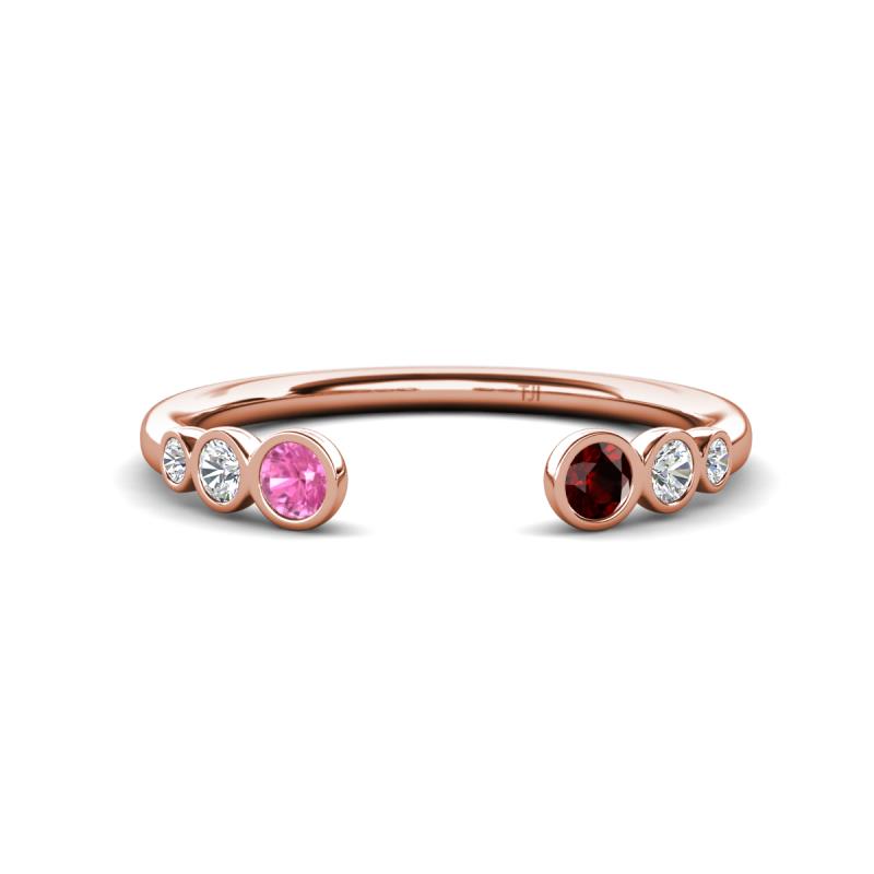 Makena Pink Sapphire and Red Garnet Open Wedding Band 