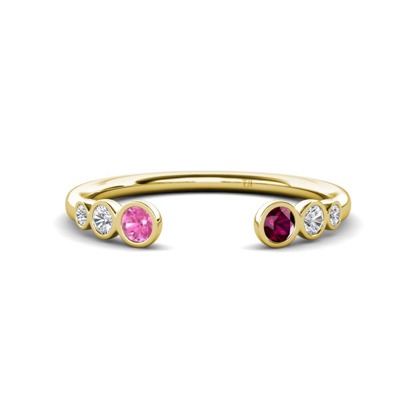 Makena Pink Sapphire and Rhodolite Garnet Open Wedding Band 