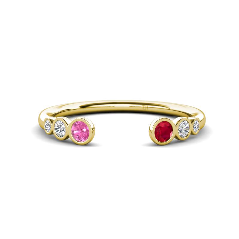 Makena Pink Sapphire and Ruby Open Wedding Band 