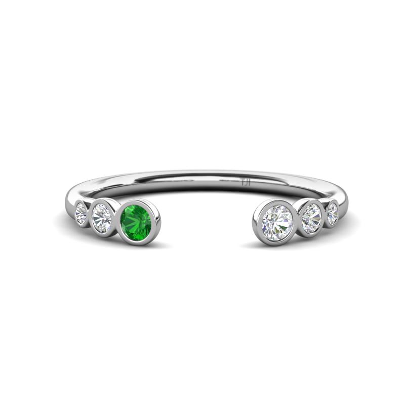 Makena Green Garnet and Lab Grown Diamonds Open Wedding Band 