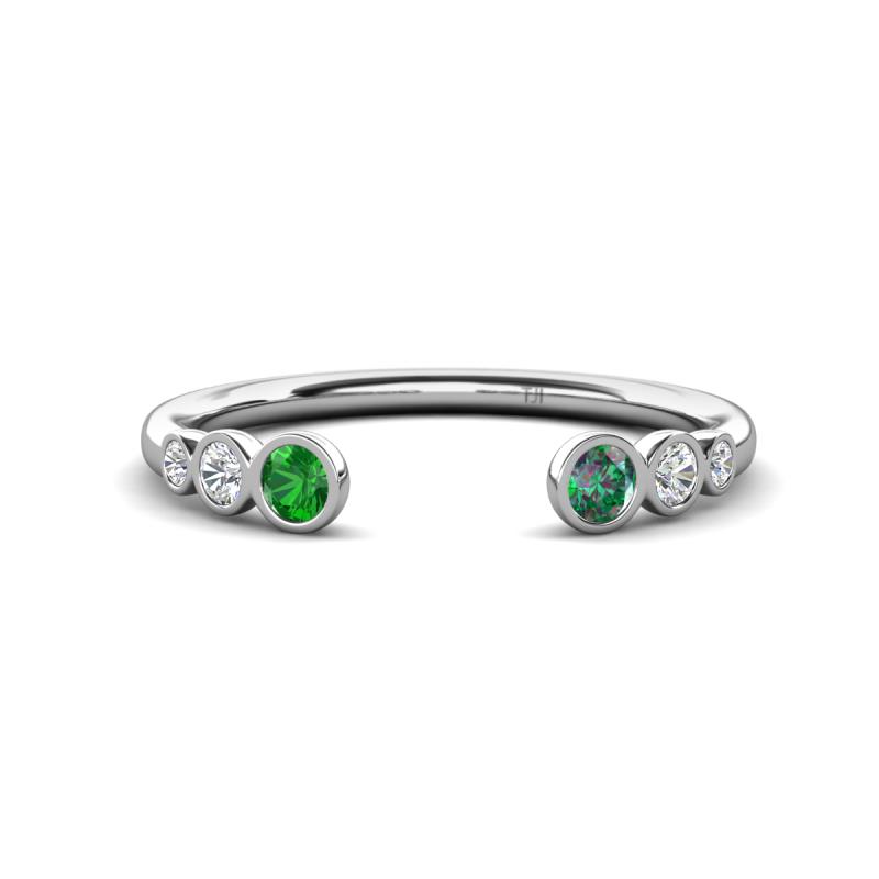 Makena Green Garnet and Created Alexandrite Open Wedding Band 
