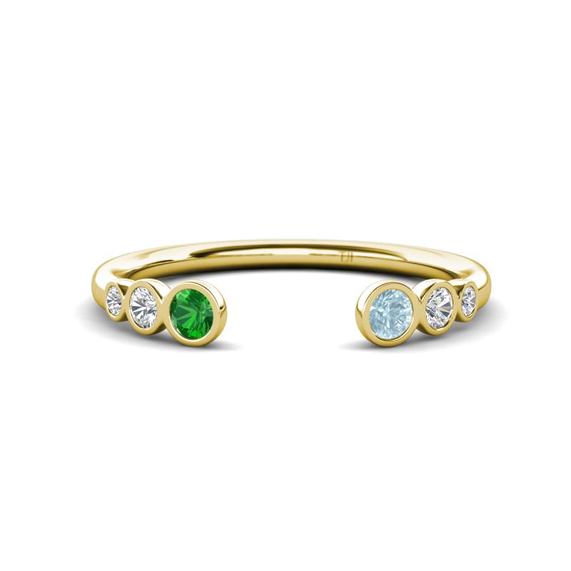 Makena Green Garnet and Aquamarine Open Wedding Band 