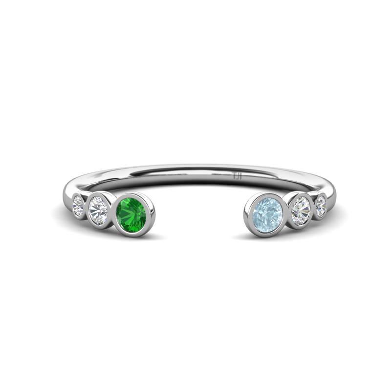 Makena Green Garnet and Aquamarine Open Wedding Band 