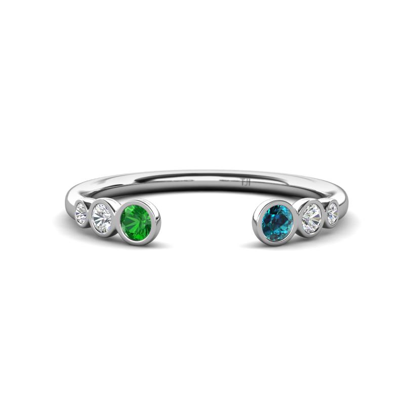 Makena Green Garnet and Blue Diamond Open Wedding Band 