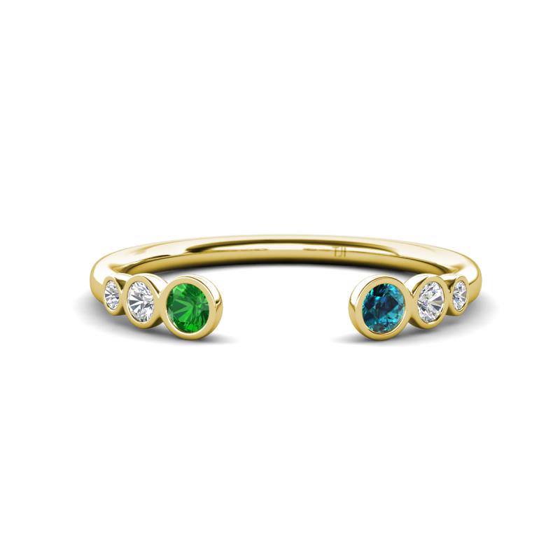 Makena Green Garnet and Blue Diamond Open Wedding Band 