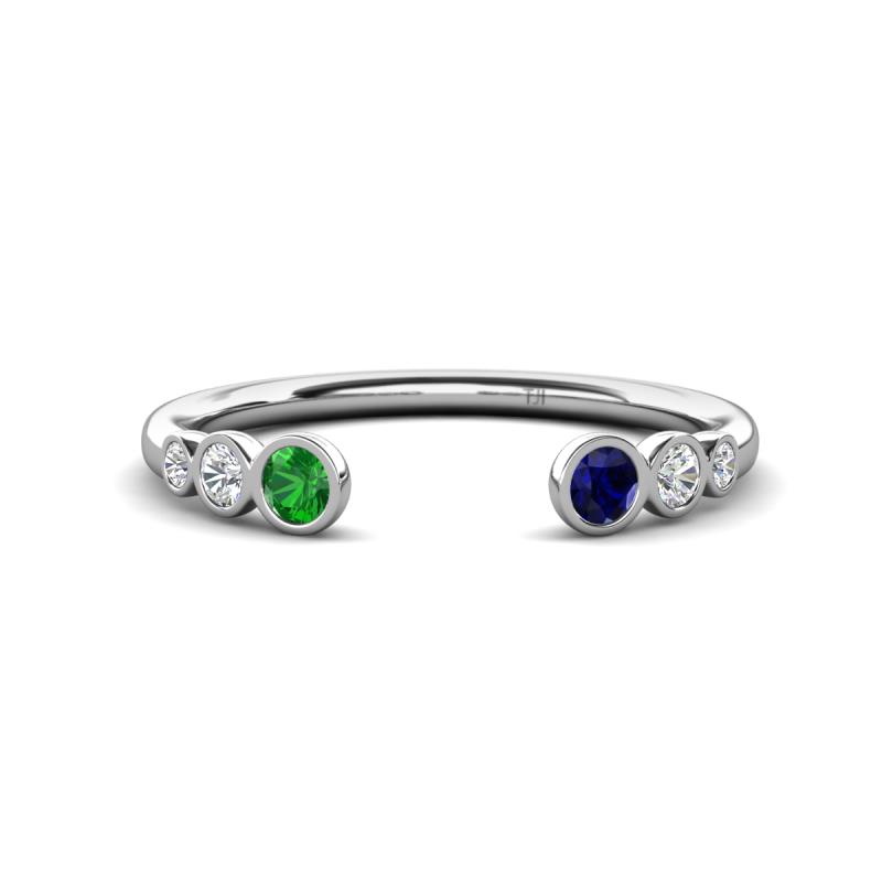 Makena Green Garnet and Blue Sapphire Open Wedding Band 