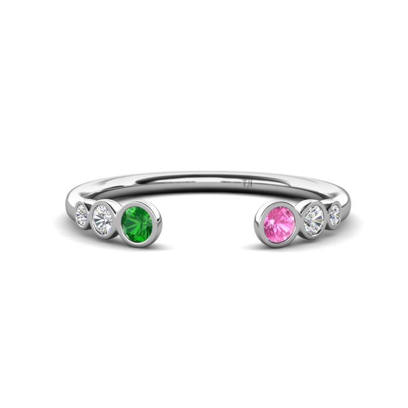 Makena Green Garnet and Pink Sapphire Open Wedding Band 