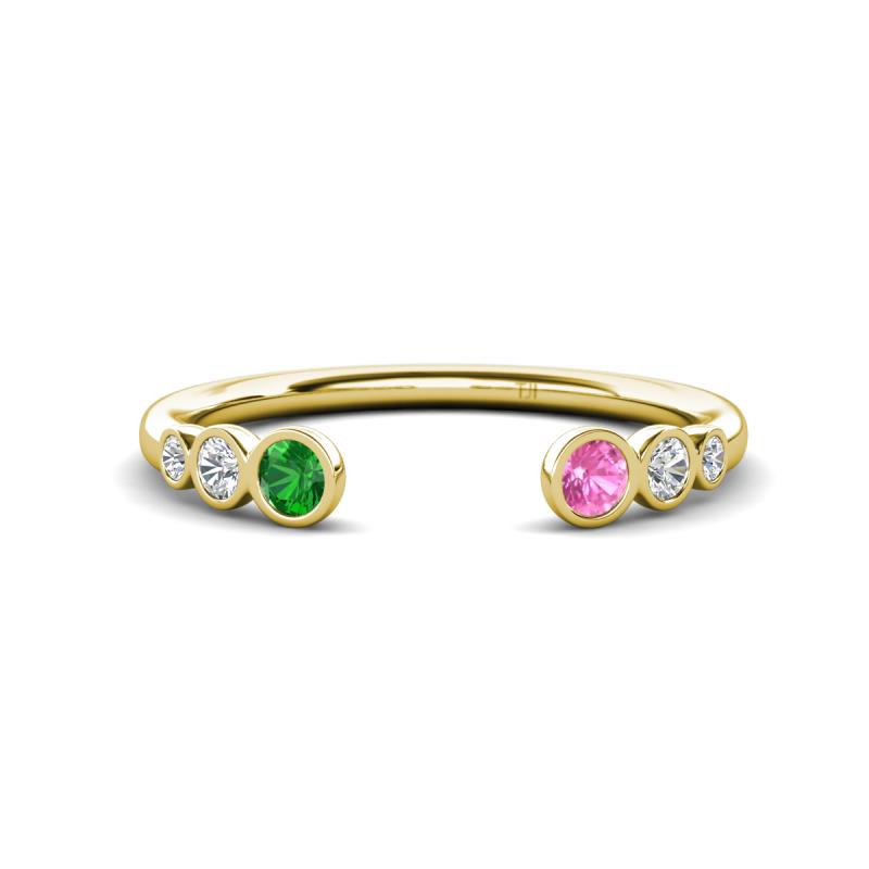 Makena Green Garnet and Pink Sapphire Open Wedding Band 