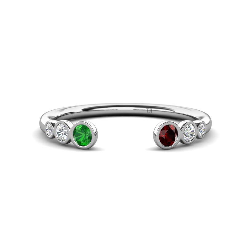Makena Green Garnet and Red Garnet Open Wedding Band 