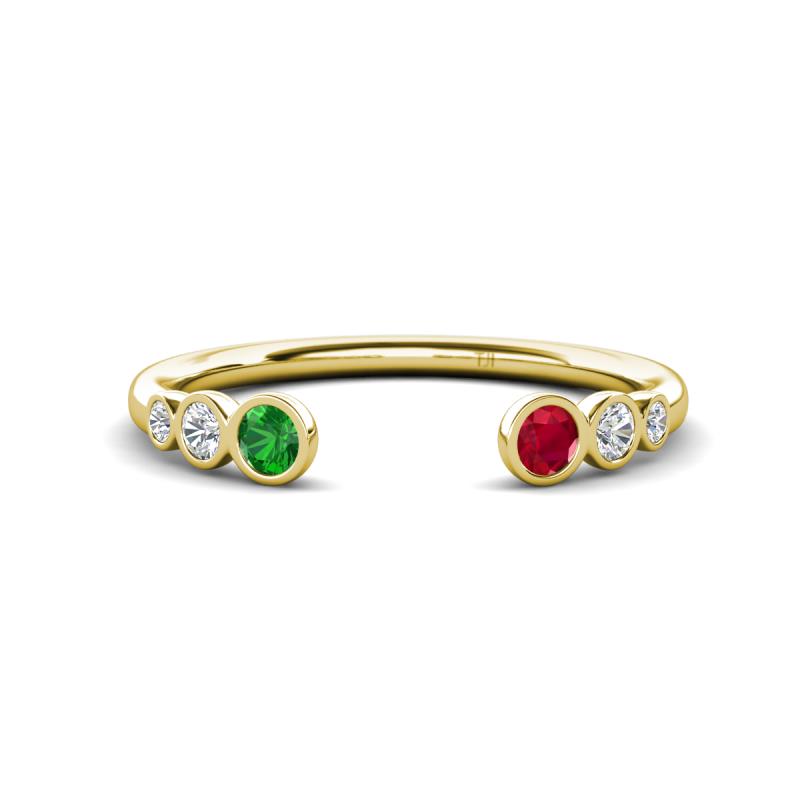 Makena Green Garnet and Ruby Open Wedding Band 