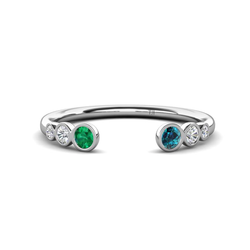 Makena Emerald and Blue Diamond Open Wedding Band 