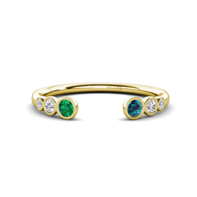 Makena Emerald and Blue Diamond Open Wedding Band 