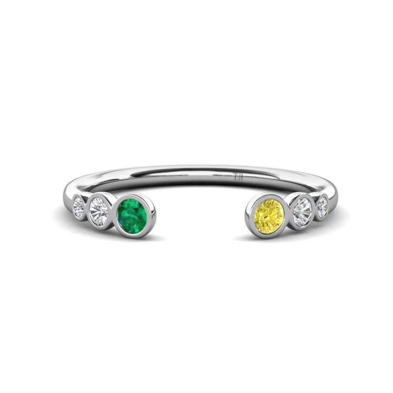 Makena Emerald and Yellow Diamond Open Wedding Band 