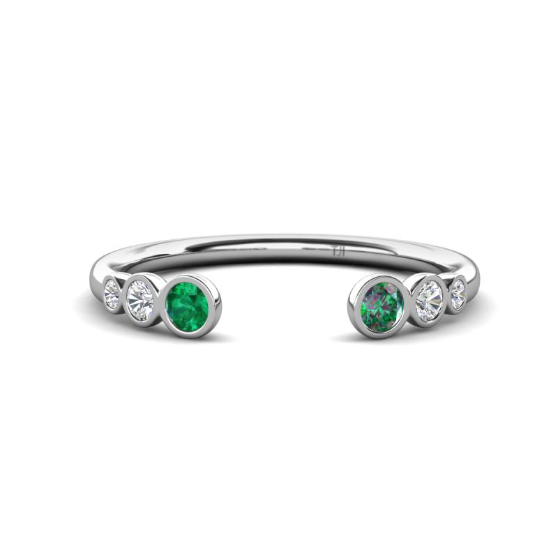 Makena Emerald and Created Alexandrite Open Wedding Band 