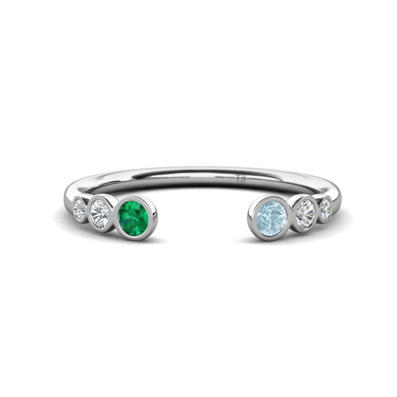 Makena Emerald and Aquamarine Open Wedding Band 