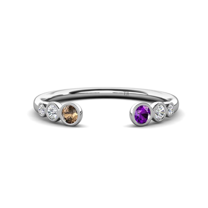 Makena Smoky Quartz and Amethyst Open Wedding Band 