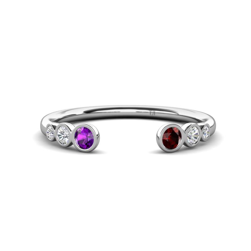 Makena Amethyst and Red Garnet Open Wedding Band 