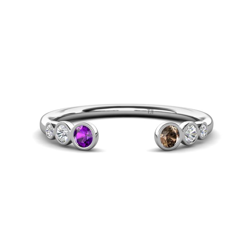 Makena Amethyst and Smoky Quartz Open Wedding Band 