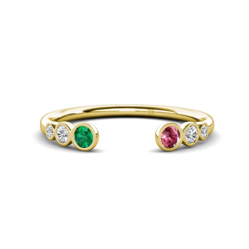 Makena Emerald and Pink Tourmaline Open Wedding Band 