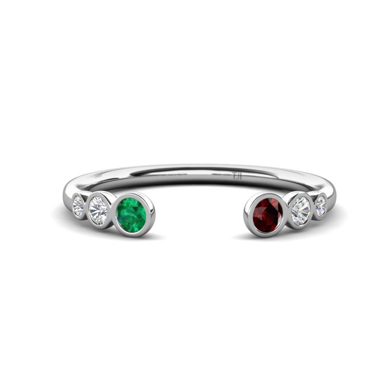 Makena Emerald and Red Garnet Open Wedding Band 