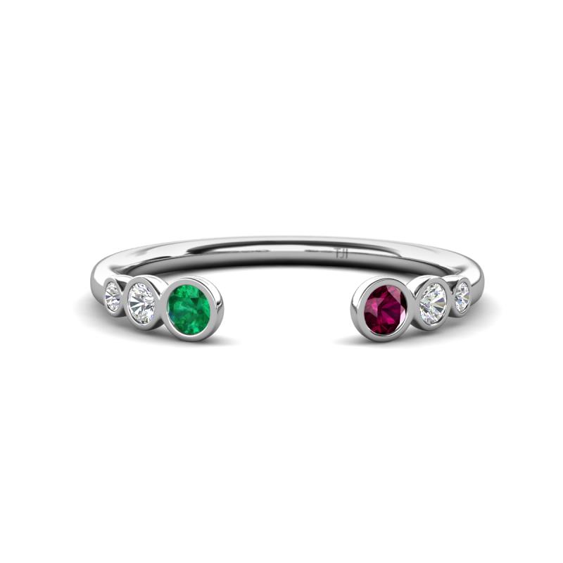 Makena Emerald and Rhodolite Garnet Open Wedding Band 