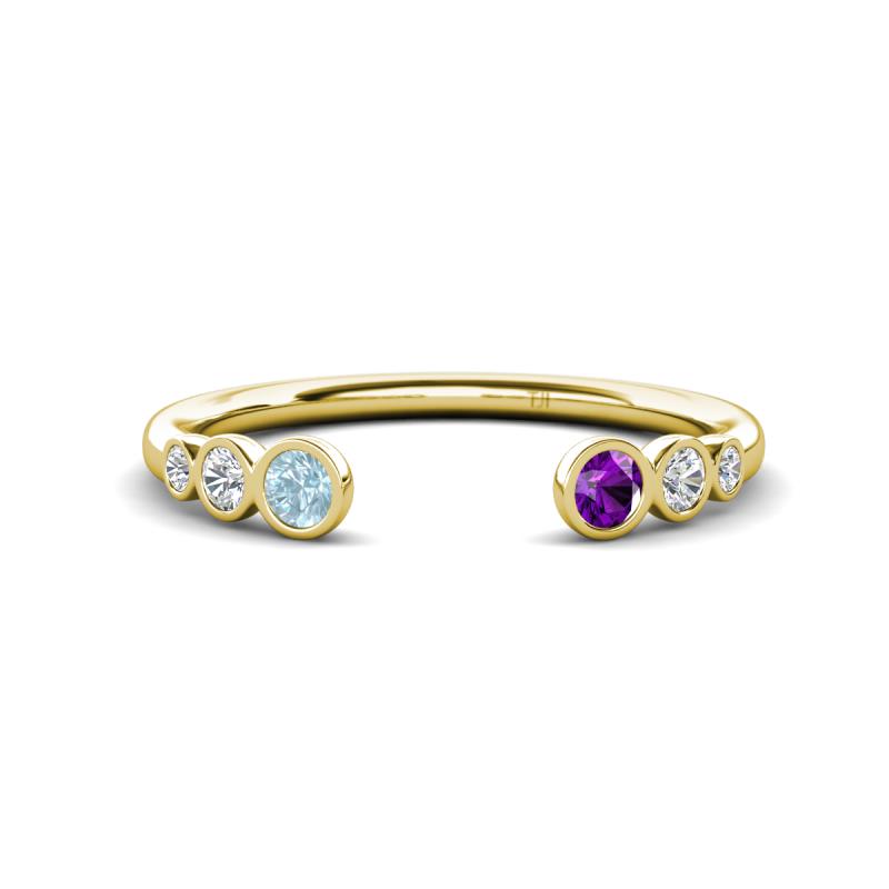Makena Aquamarine and Amethyst Open Wedding Band 