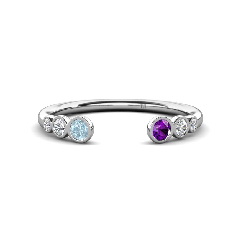 Makena Aquamarine and Amethyst Open Wedding Band 