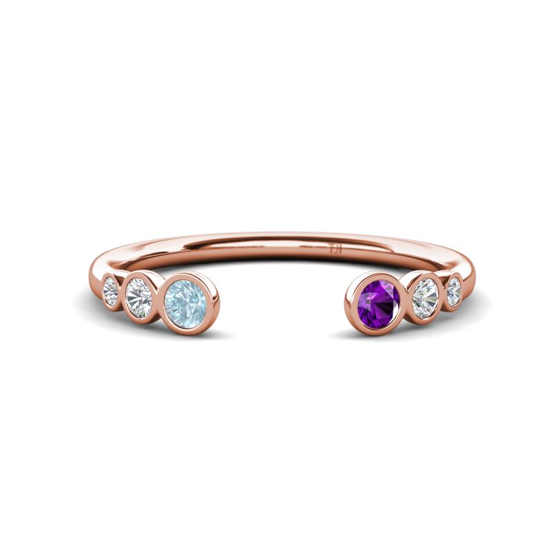 Makena Aquamarine and Amethyst Open Wedding Band 