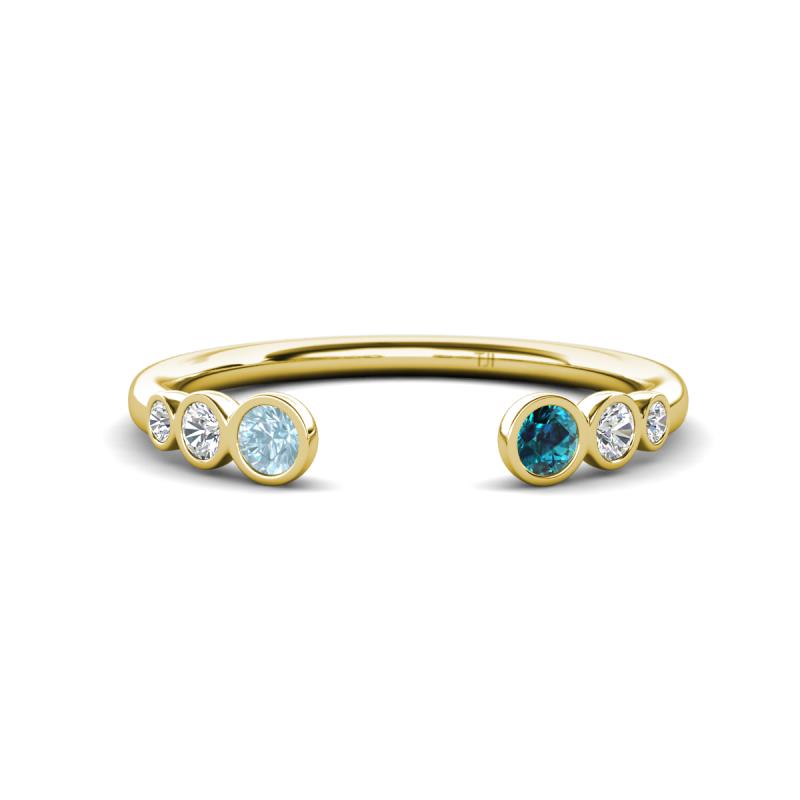 Makena Aquamarine and Blue Diamond Open Wedding Band 