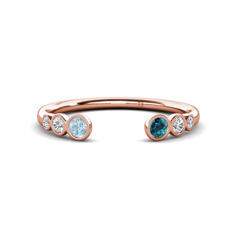 Makena Aquamarine and Blue Diamond Open Wedding Band 