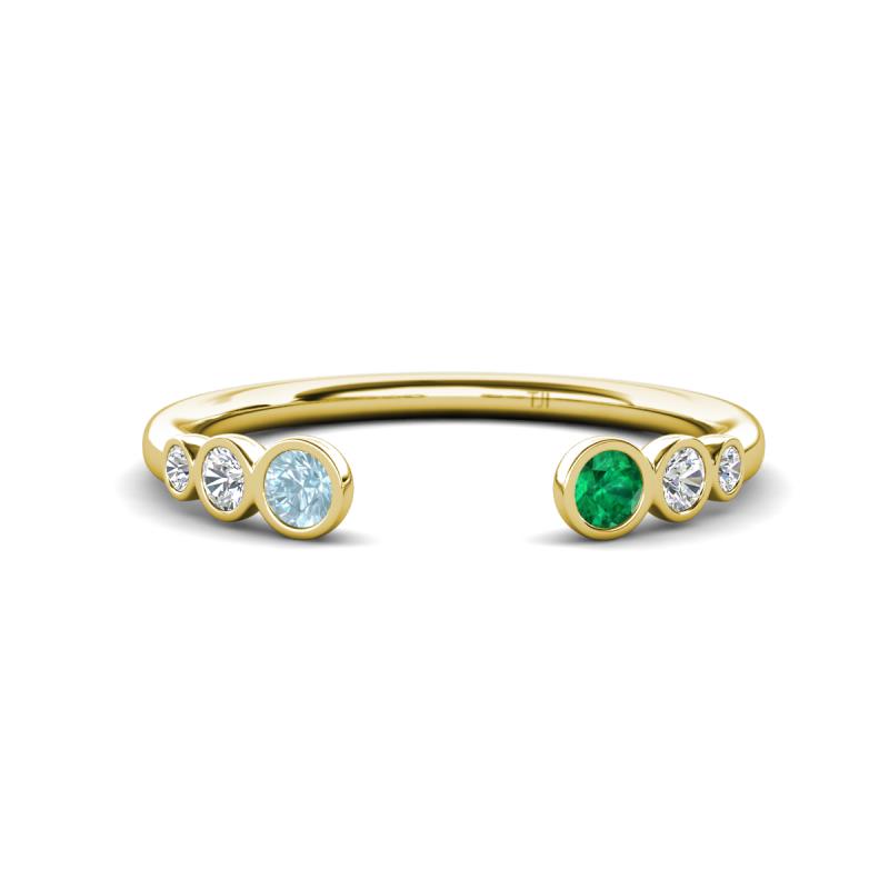 Makena Aquamarine and Emerald Open Wedding Band 