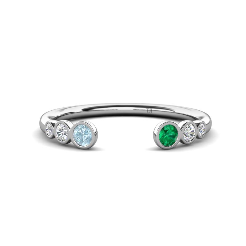 Makena Aquamarine and Emerald Open Wedding Band 