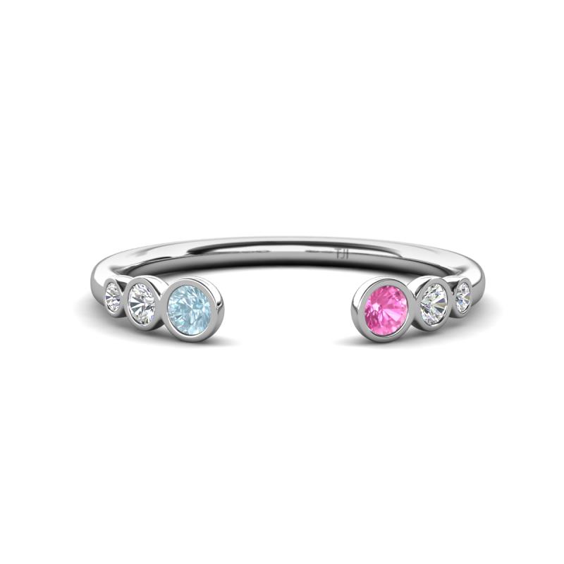 Makena Aquamarine and Pink Sapphire Open Wedding Band 