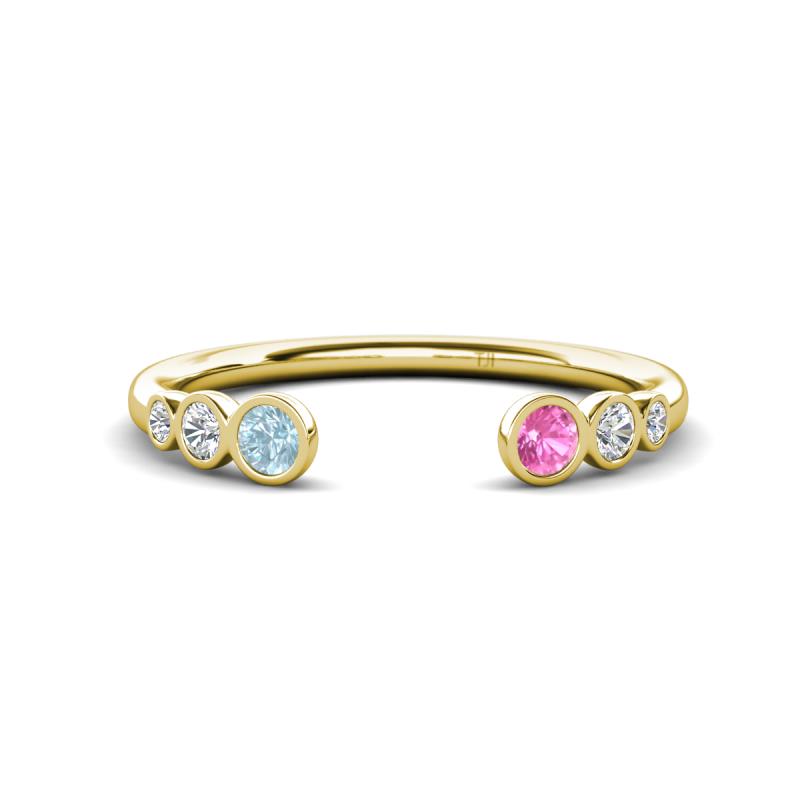 Makena Aquamarine and Pink Sapphire Open Wedding Band 