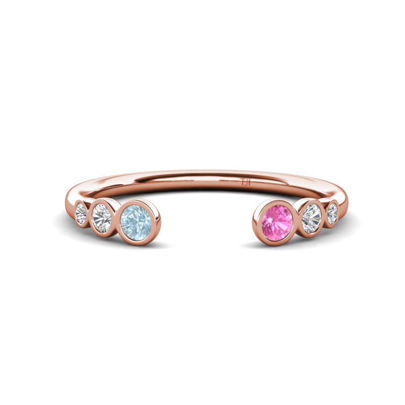 Makena Aquamarine and Pink Sapphire Open Wedding Band 