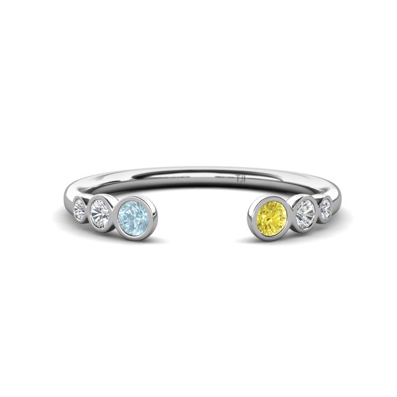 Makena Aquamarine and Yellow Diamond Open Wedding Band 