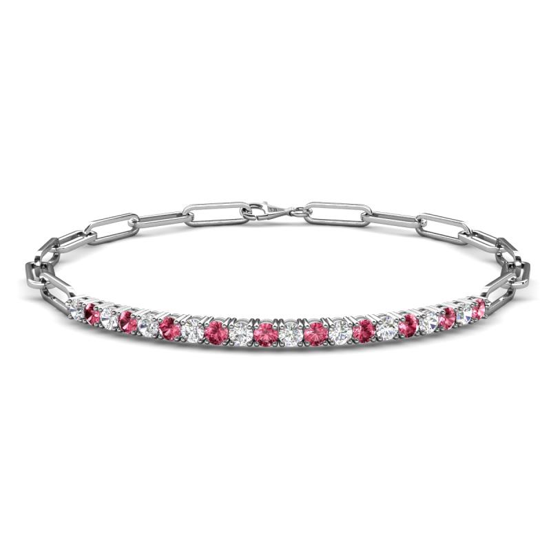 Lily 0.85 ctw Pink Tourmaline and Lab Grown Diamonds Paperclip Links Tennis  Bracelet 
