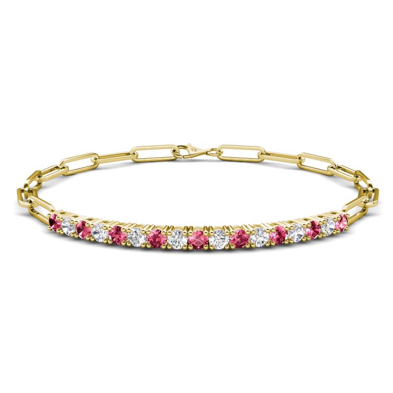 Lily 1.10 ctw Pink Tourmaline and Lab Grown Diamonds Paperclip Links Tennis  Bracelet 