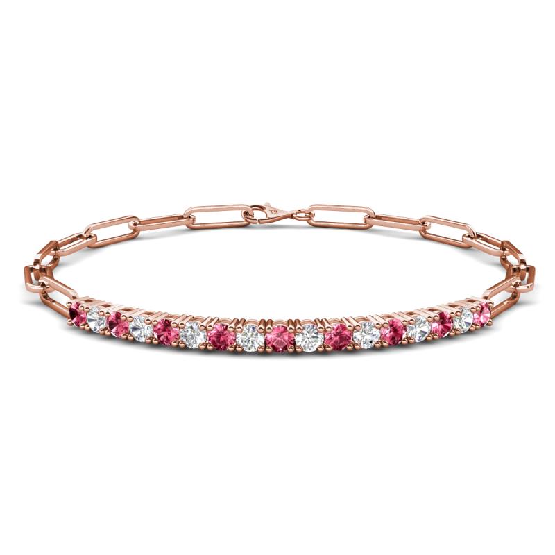Lily 1.10 ctw Pink Tourmaline and Lab Grown Diamonds Paperclip Links Tennis  Bracelet 