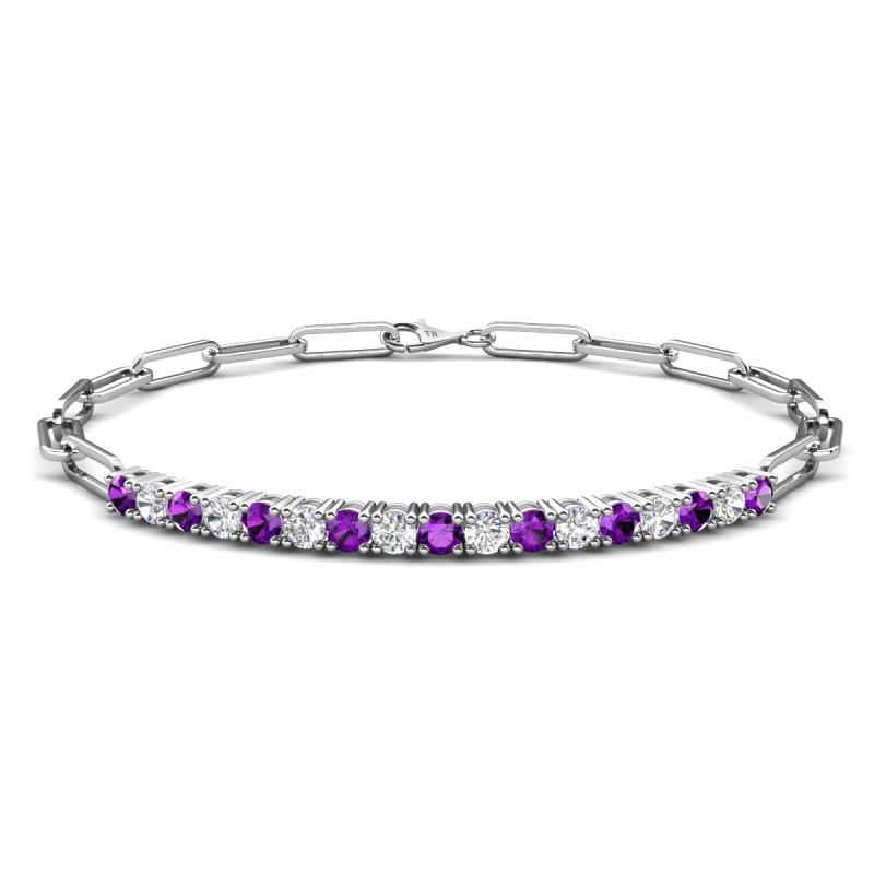 Lily 1.10 ctw Amethyst and Natural Diamonds Paperclip Links Tennis  Bracelet 