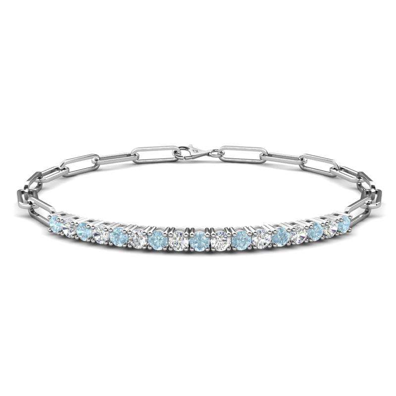Lily 1.10 ctw Aquamarine and Natural Diamonds Paperclip Links Tennis  Bracelet 