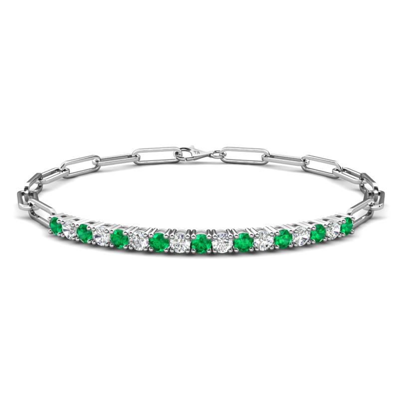 Lily 1.10 ctw Emerald and Natural Diamonds Paperclip Links Tennis  Bracelet 
