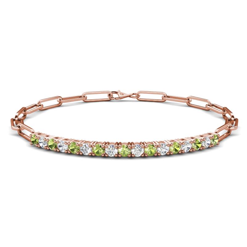 Lily 1.36 ctw Peridot and Natural Diamonds Paperclip Links Tennis  Bracelet 