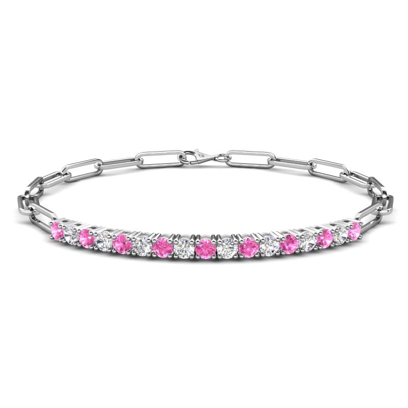 Lily 1.28 ctw Pink Sapphire and Natural Diamonds Paperclip Links Tennis  Bracelet 