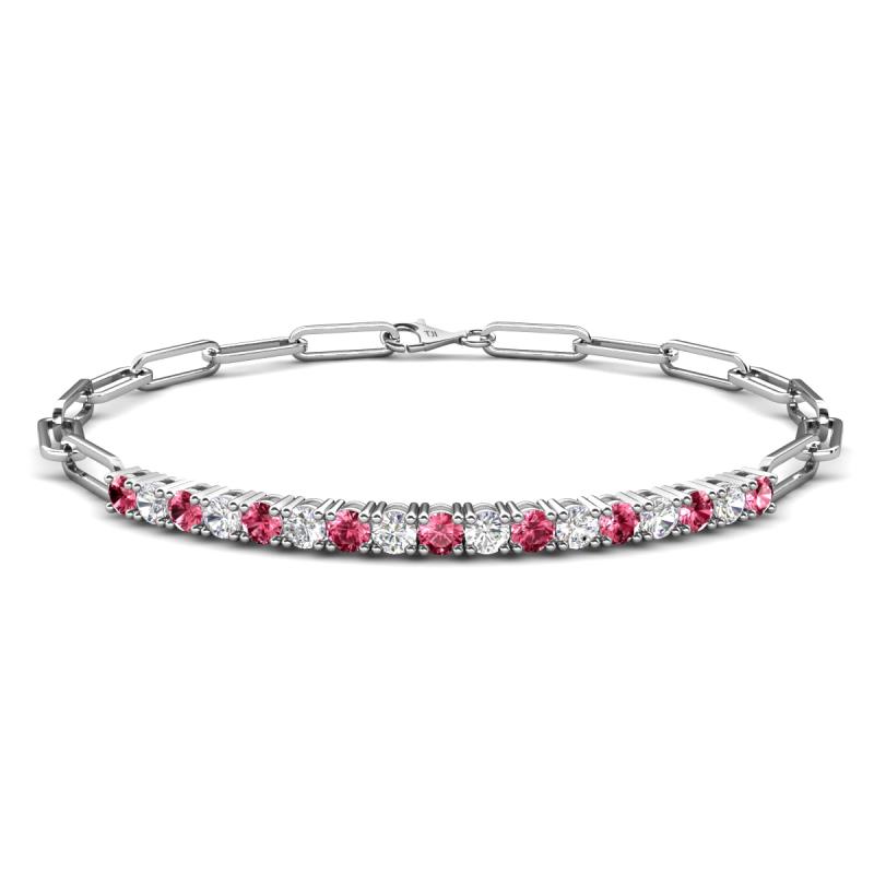 Lily 1.10 ctw Pink Tourmaline and Natural Diamonds Paperclip Links Tennis  Bracelet 